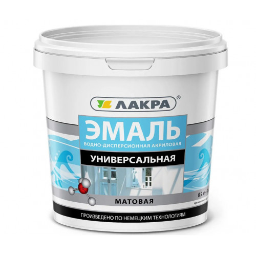 Эмаль акриловая универсальная матовая Лакра цвет белый 0,9 кг