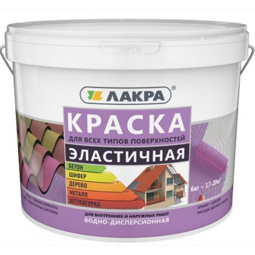 Краска эластичная для всех типов поверхностей Лакра цвет белый 6 кг