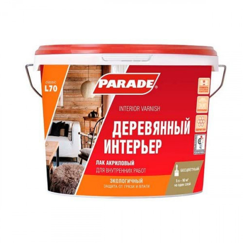 Лак акриловый глянцевый Parade L70 Деревянный интерьер 9 л