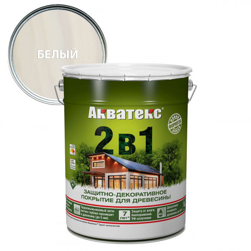 Защитно-декоративное алкидное покрытие для дерева Акватекс 2 в 1 полуматовое цвет белый 20 л