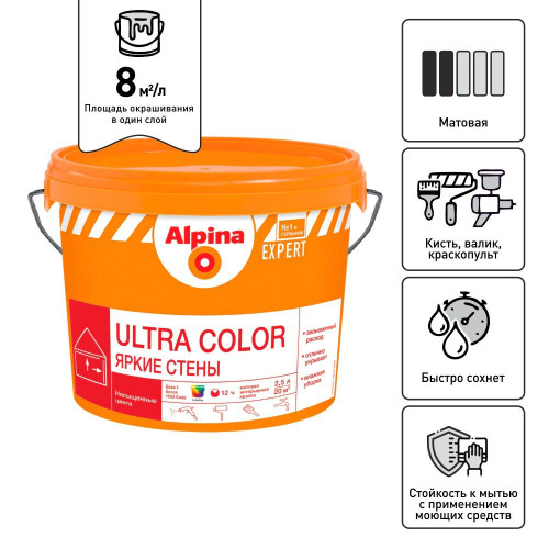 ALPINA EXPERT Ultra COLOR краска для внутренних работ ЯРКИЕ СТЕНы База 1 2,5 л