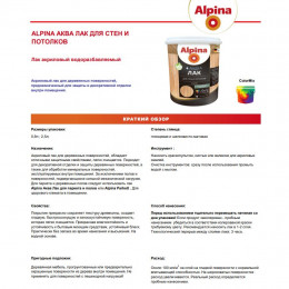ALPINA AQUA лак акриловый для стен и потолков глянцевый колеруемый 10 л