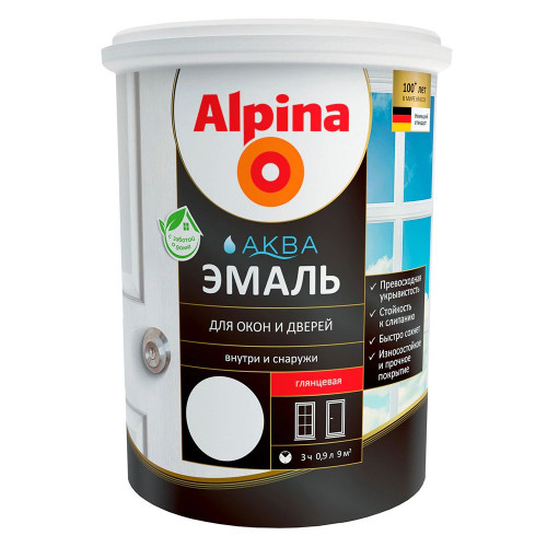 ALPINA AQUA эмаль акриловая для окон и дверей глянцевая 0,9 л