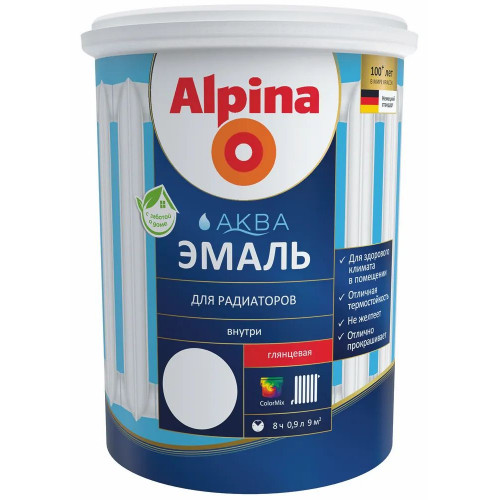 ALPINA AQUA HEIZKOERPER эмаль термостойкая для радиаторов водоразбавляемая коллеруемая 0,9 л