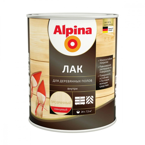 ALPINA Лак алкидно-уретановый для деревянных полов глянцевый 0,75 л