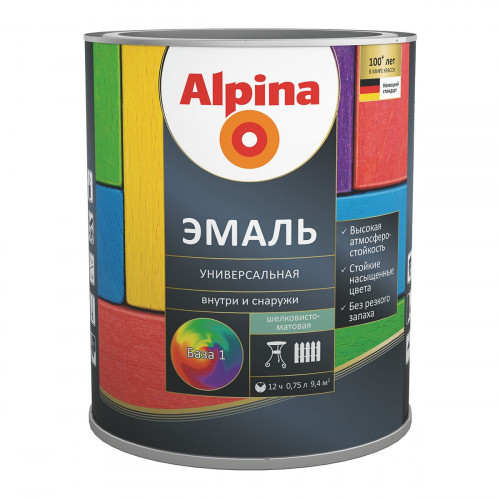 ALPINA Эмаль алкидная Универсальная шелковисто-матовая База 1 2,5 л