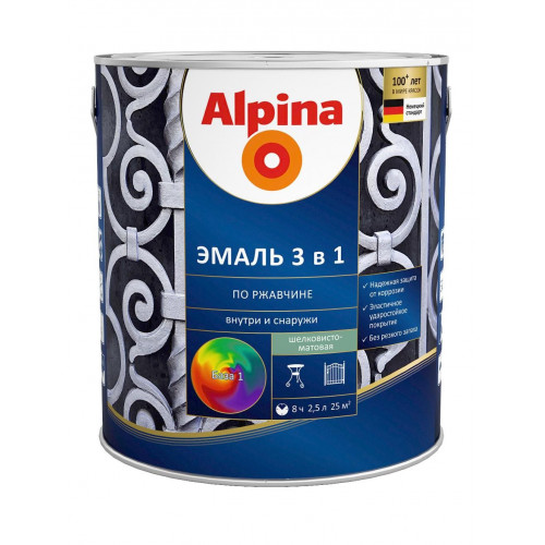 ALPINA Эмаль алкидно-уретановая по ржавчине 3 в 1 База 1 2,5 л