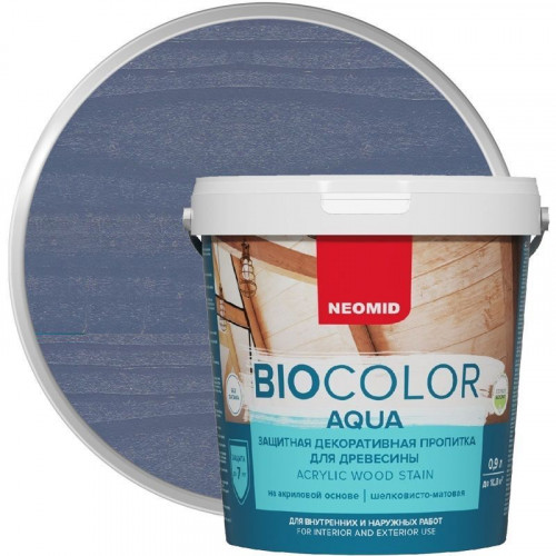 Пропитка для защиты древесины шелковисто-матовая Neomid Bio Color Aqua цвет голубая ель 0,9 л