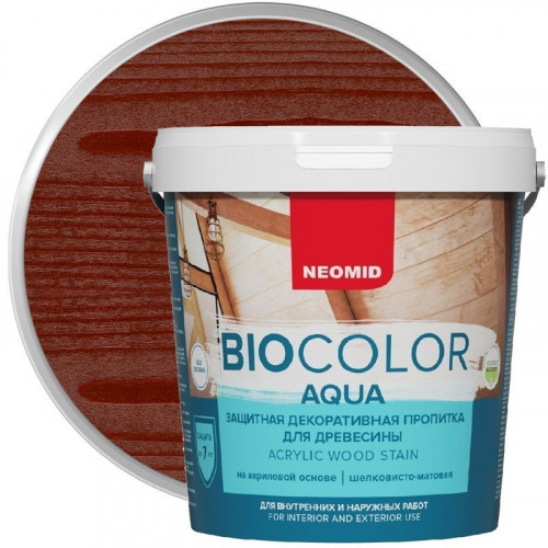 Пропитка для защиты древесины шелковисто-матовая Neomid Bio Color Aqua цвет махагон 2,3 л