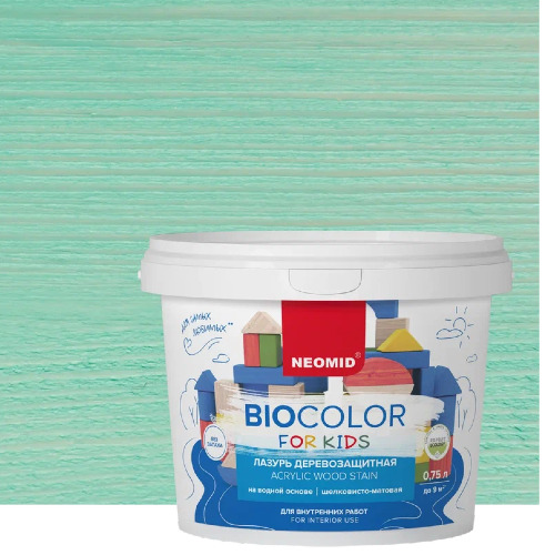 Лазурь для защиты древесины шелковисто-матовая Neomid Bio Color For Kids цвет бирюзовый 0,75 л
