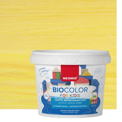 Лазурь для защиты древесины шелковисто-матовая Neomid Bio Color For Kids цвет желтый 0,75 л