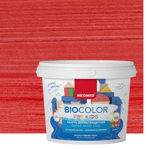 Лазурь для защиты древесины шелковисто-матовая Neomid Bio Color For Kids цвет красный 0,75 л