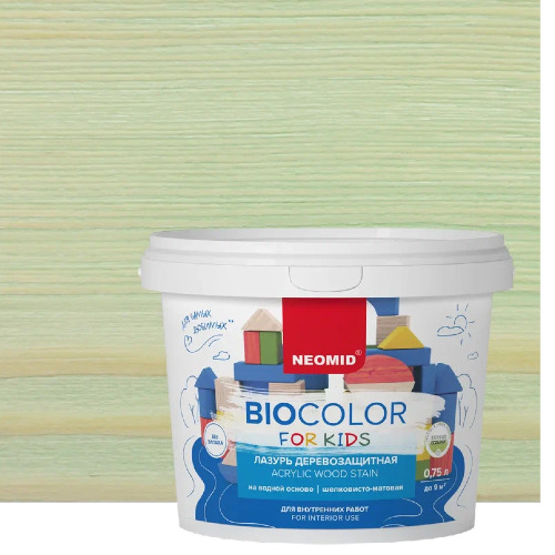 Лазурь для защиты древесины шелковисто-матовая Neomid Bio Color For Kids цвет мятный 0,75 л