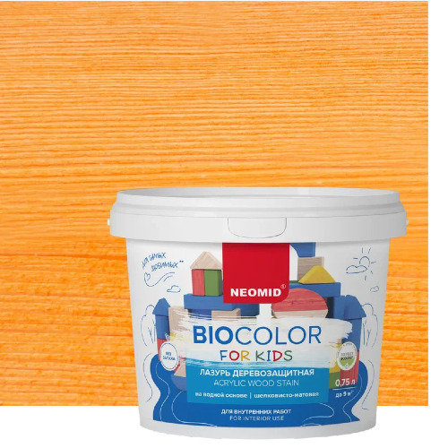 Лазурь для защиты древесины шелковисто-матовая Neomid Bio Color For Kids цвет оранжевый 0,75 л