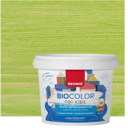 Лазурь для защиты древесины шелковисто-матовая Neomid Bio Color For Kids цвет салатовый 0,75 л