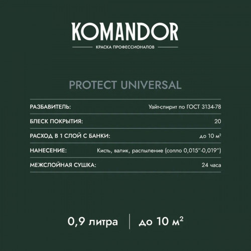 Эмаль универсальная Komandor PROTECT UNIVERSAL база A 0.9 кг