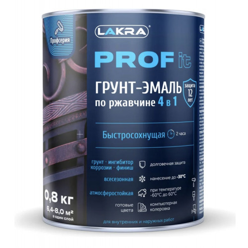 Грунт-эмаль по ржавчине 4 в 1 быстросохнущая Лакра PROF IT Графит, RAL 7024 0,8 кг