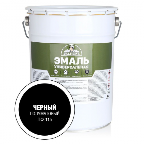 Эксперт Эмаль Универсальная алкидная полуматовая черная 5 кг