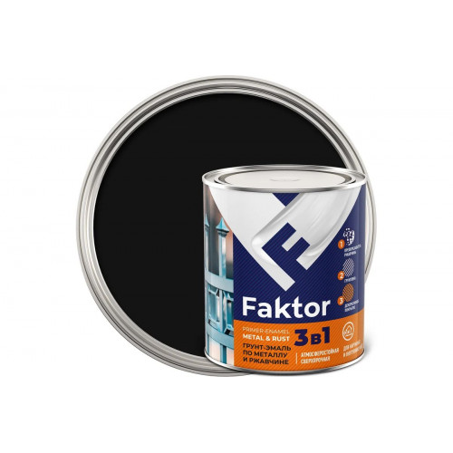 Грунт-эмаль по металлу и ржавчине 3 в 1 органоразбавляемая FAKTOR черная 0.8 кг