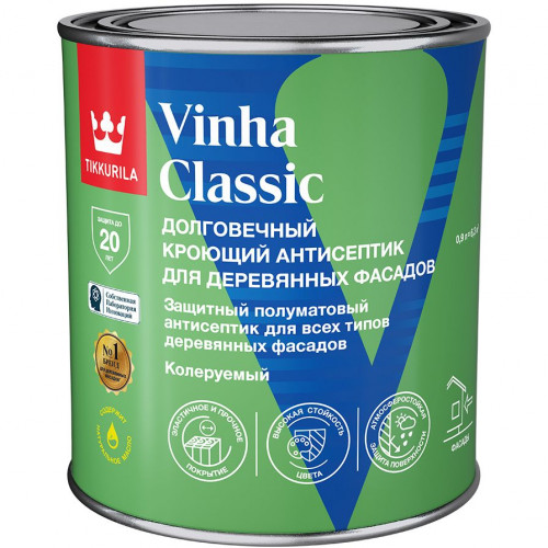 Антисептик кроющий Tikkurila Vinha Classic водоразбавляемый полуматовый база A 0,9 л