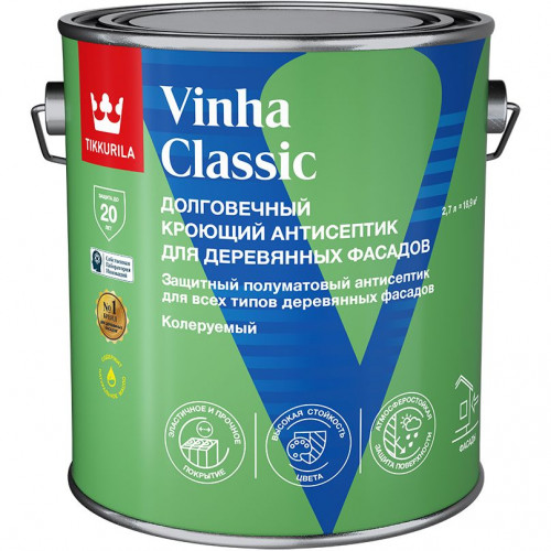 Антисептик кроющий Tikkurila Vinha Classic водоразбавляемый полуматовый база C 2,7 л