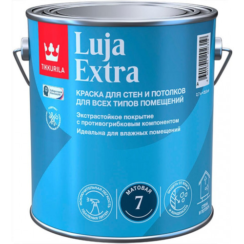 Краска для влажных помещений антигрибковая акриловая Tikkurila luja Extra 7 мат база C 2,7 л