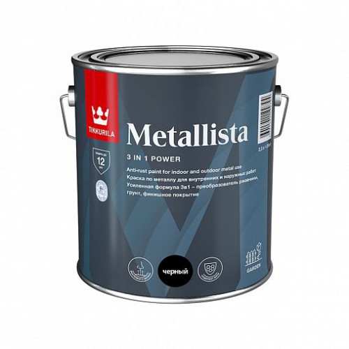 Краска по ржавчине 3 в 1 Tikkurila Metallista глянцевая черный 2,3 л