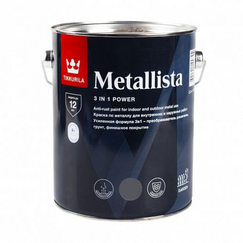 Краска по ржавчине 3 в 1 Tikkurila Metallista глянцевая серый 2,3 л