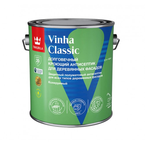 Антисептик кроющий Tikkurila Vinha Classic водоразбавляемый полуматовый база A 2,7 л