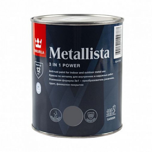 Краска для металла по ржавчине 3в1 Tikkurila Metallista темно-серая 0.8 л