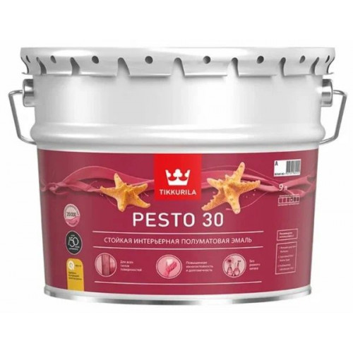 Стойкая интерьерная алкидная эмаль универсальная Tikkurila Pesto 30 полуматовая база C 9 л